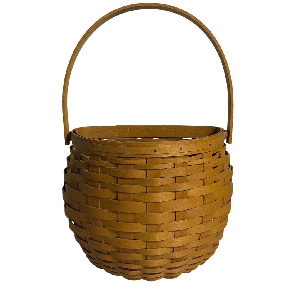 VTG Longaberger Basket Brown Woven Wood Single Handle Picnic Storage Decor